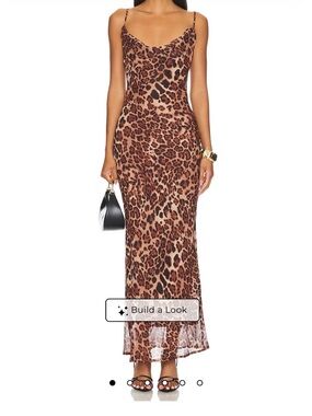 Leopard Print Maxi Slip Dress - Brown